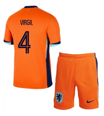 Nederländerna Virgil van Dijk #4 Hemmatröja Barn EM 2024 Kortärmad (+ Korta byxor)